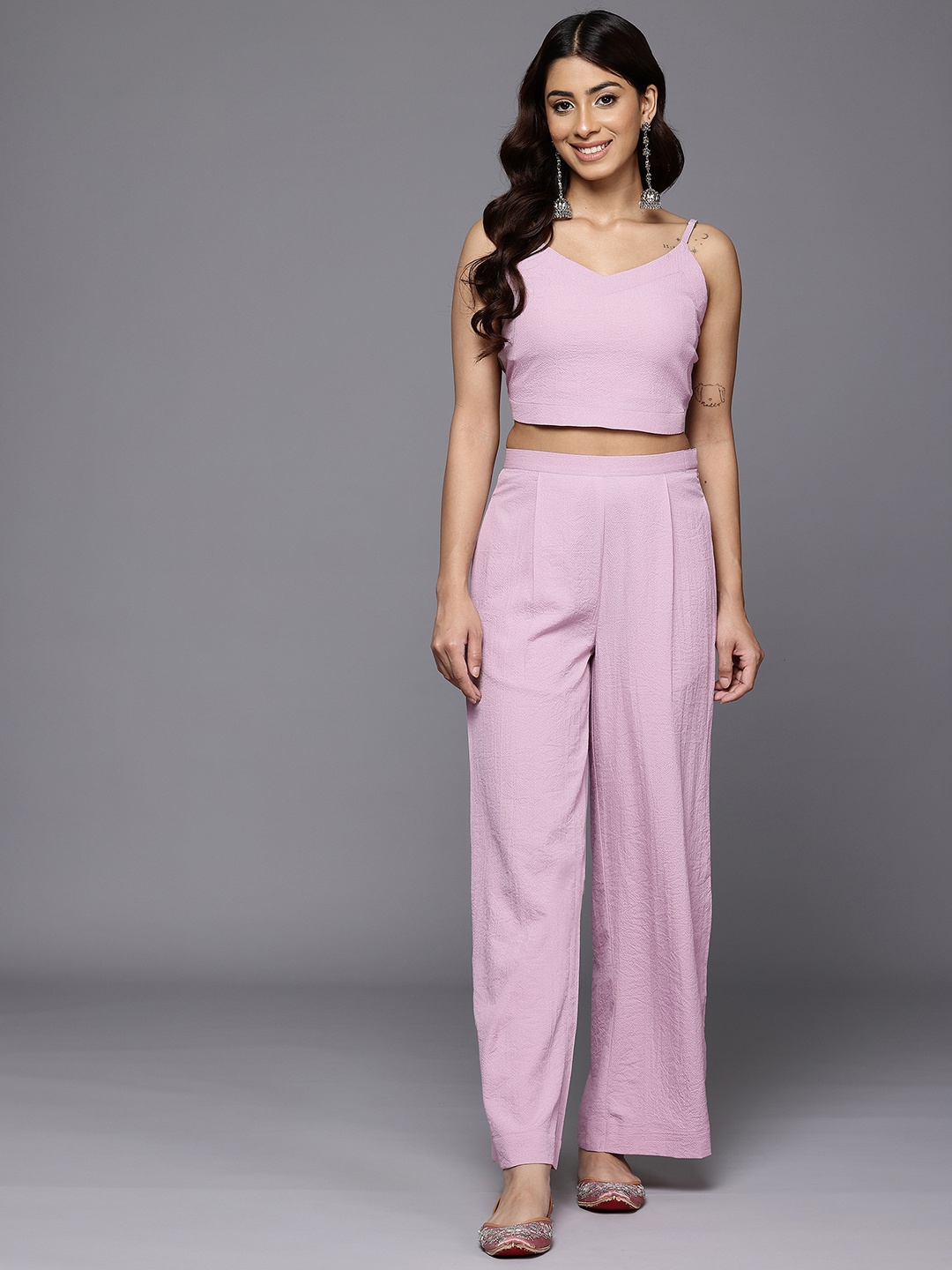 

Varanga Crop Top With Palazzos, Lavender