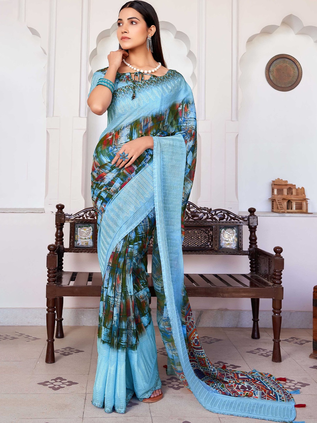 Mitera Floral Saree, Blue
