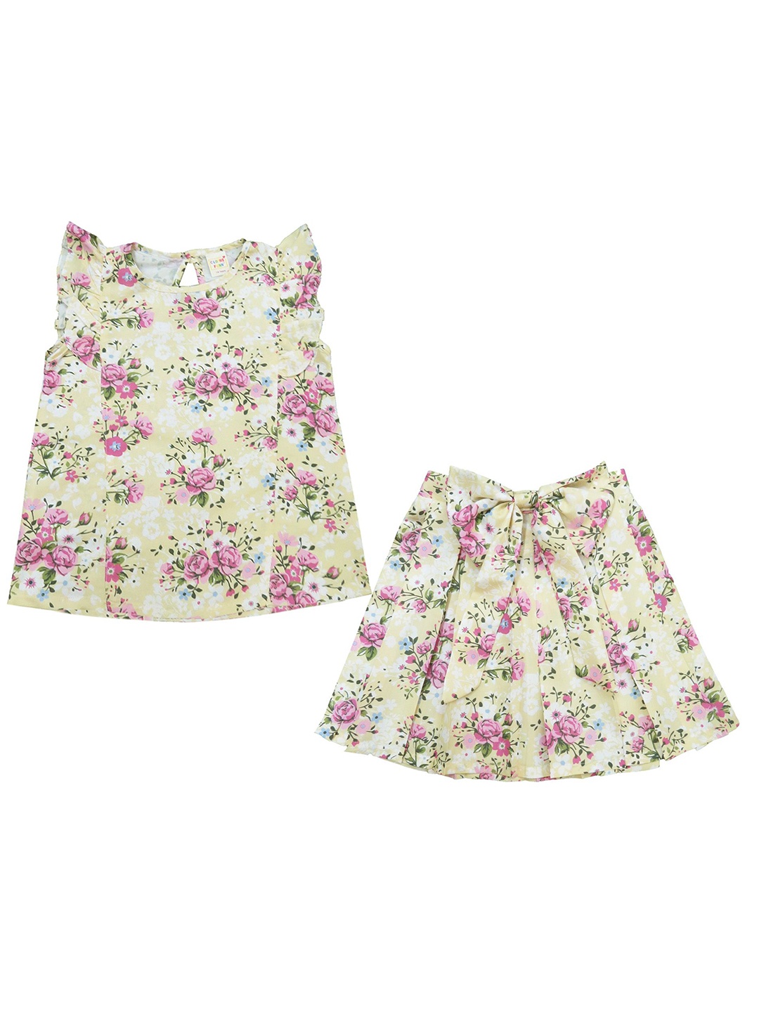 

Clothe Funn Girls Printed Top with Skirt, Cream