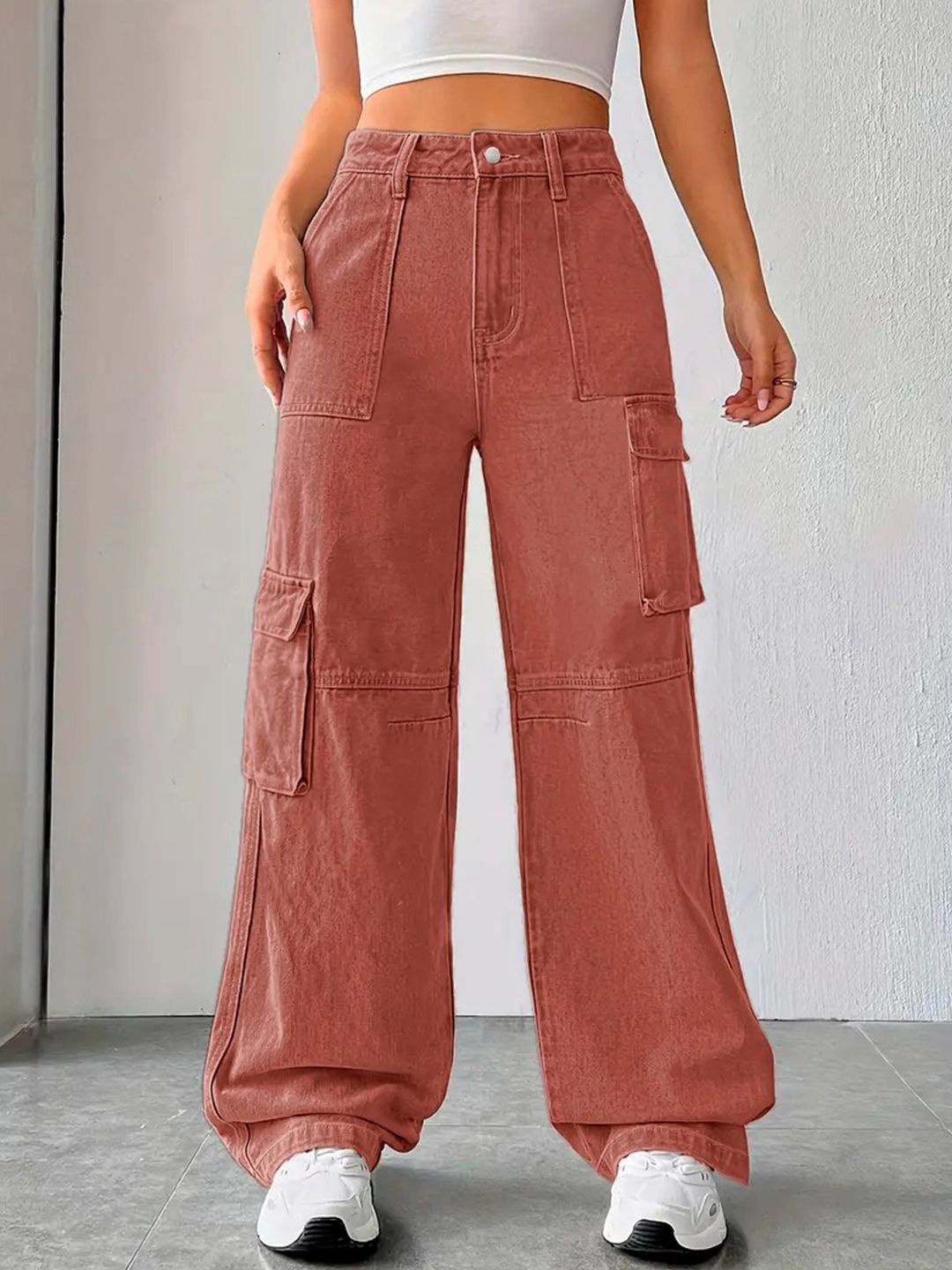 

BLACK SCISSOR Women Wide Leg Cargo Styles Jeans, Brown