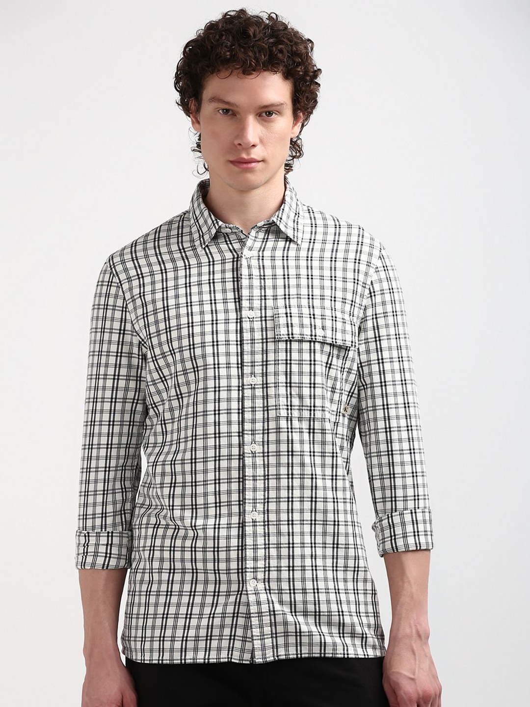 

Calvin Klein Men Tartan Checks Opaque Checked Casual Cotton Shirt, White