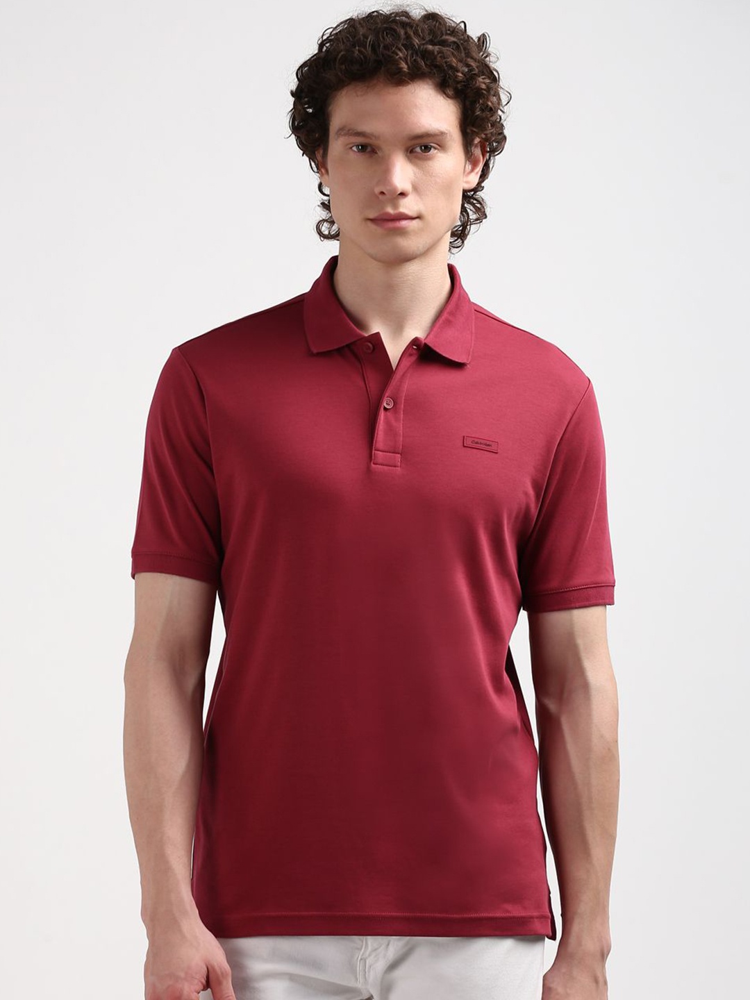 

Calvin Klein Men Applique Polo Collar Cotton Slim Fit T-shirt, Maroon
