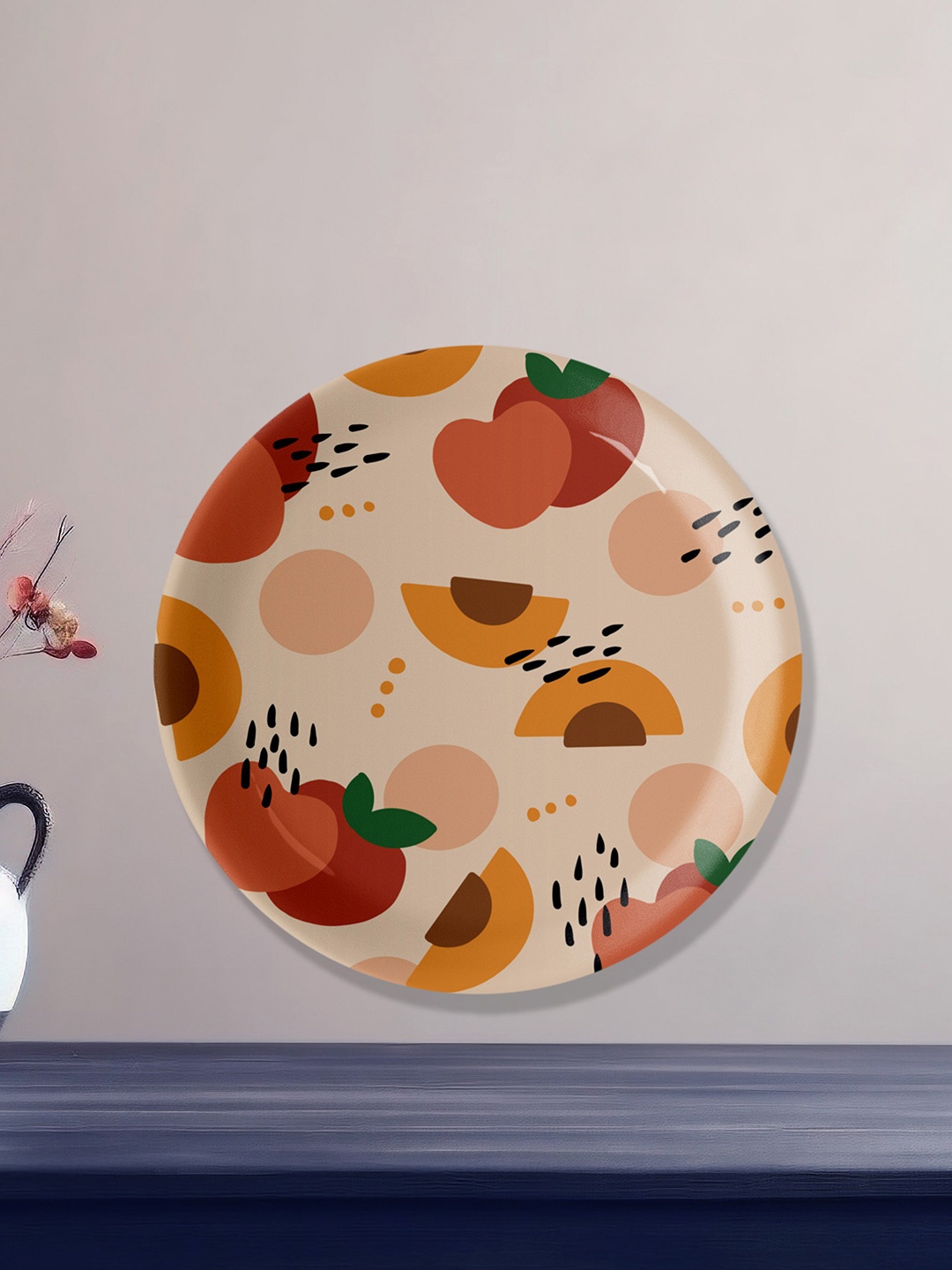 

nestroots Red & Beige Printed Ceramic Round Wall plates