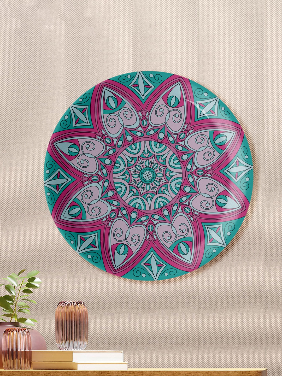 

nestroots Pink & Green Printed Ceramic Round Wall Plate