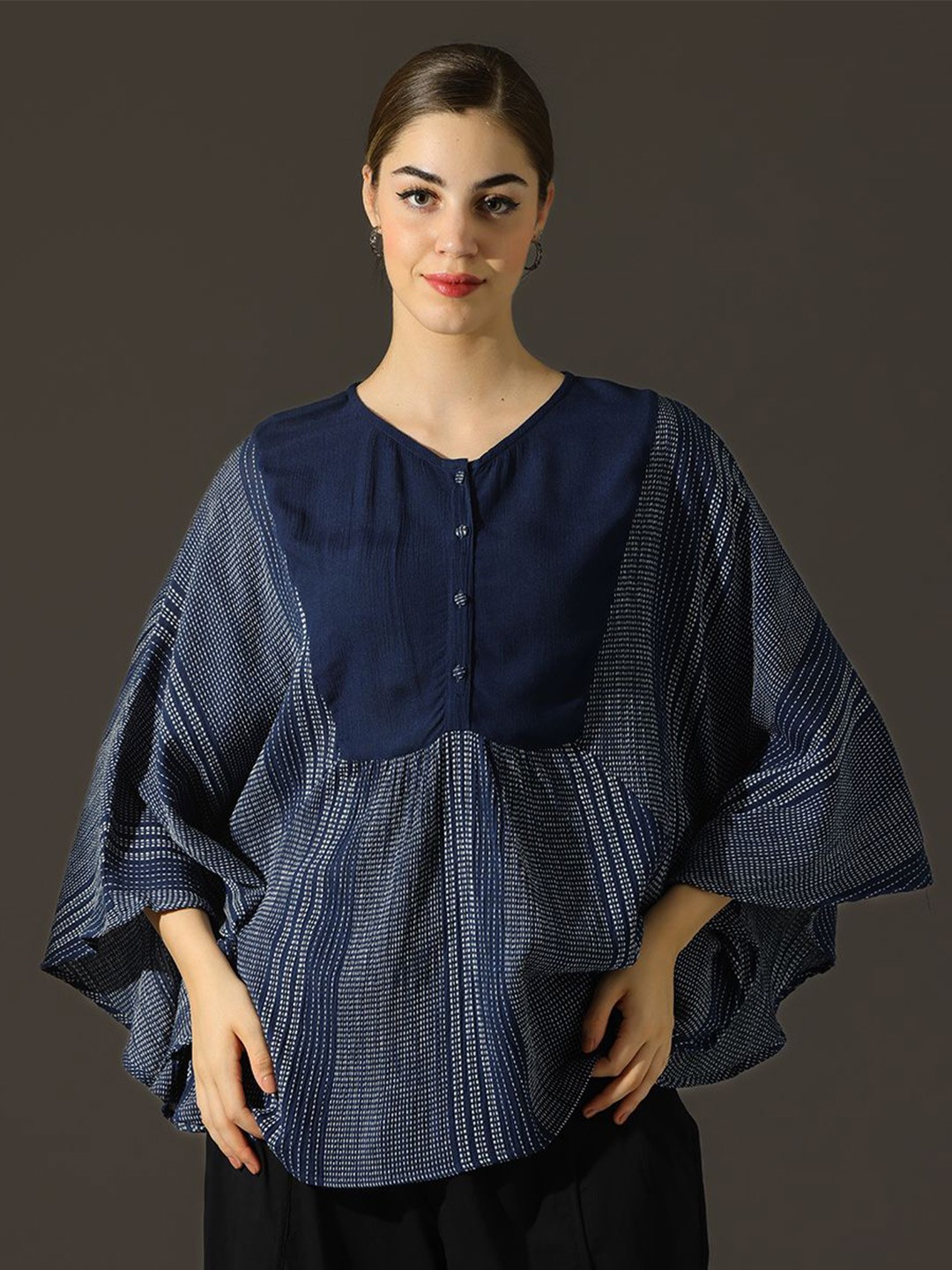 

Dora Dori Relaxed Fit Kaftan Style Top, Navy blue
