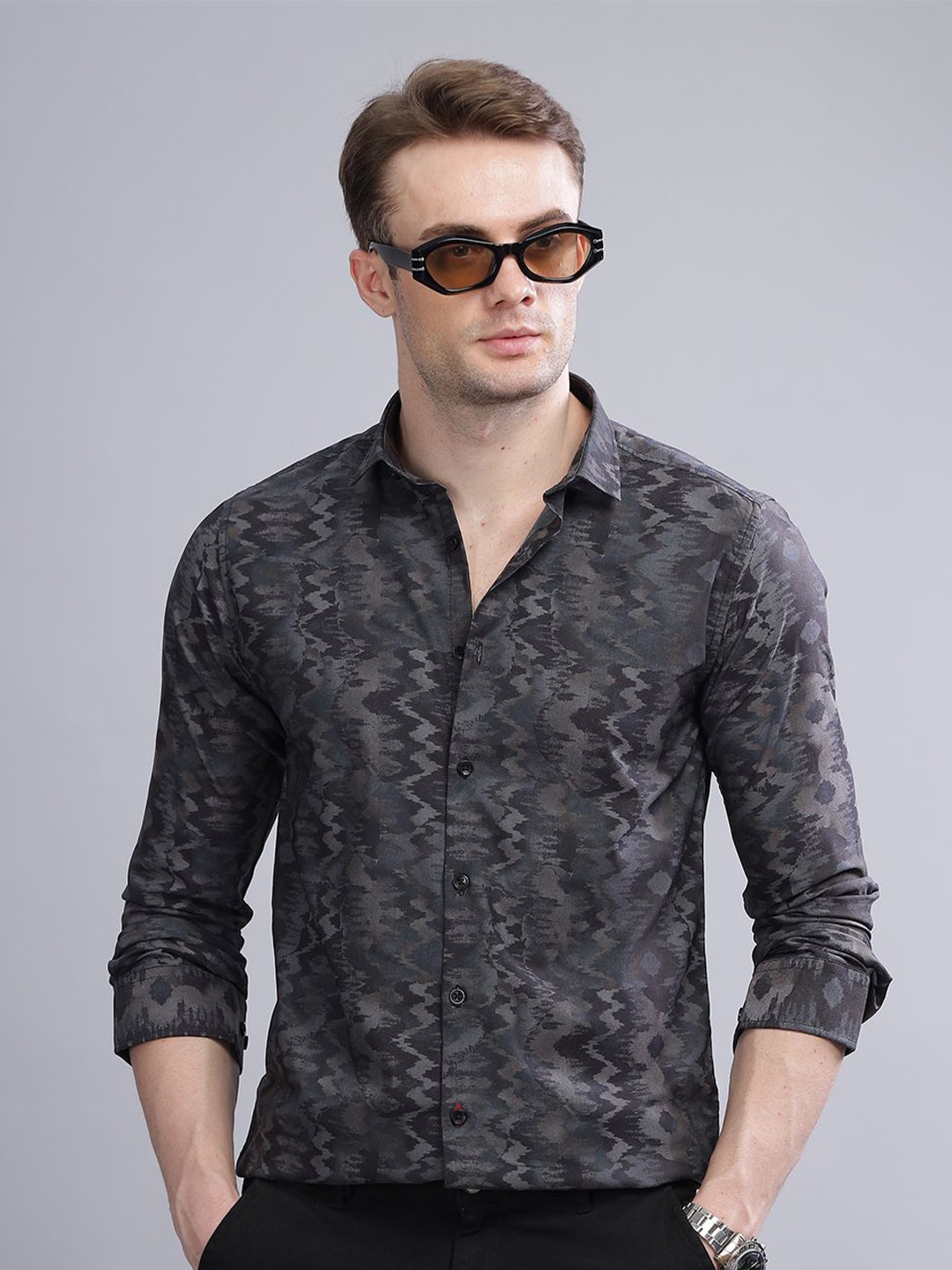 

PAUL STREET Men Standard Slim Fit Floral Opaque Printed Casual Shirt, Black