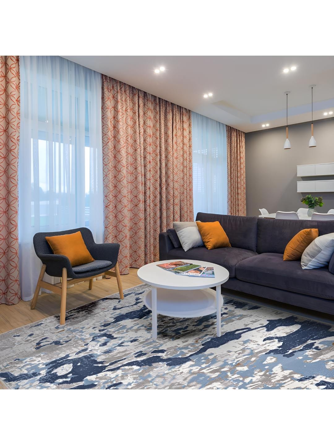 

Sapana Carpet-Mats Blue & White Abstract Anti-Skid Carpet