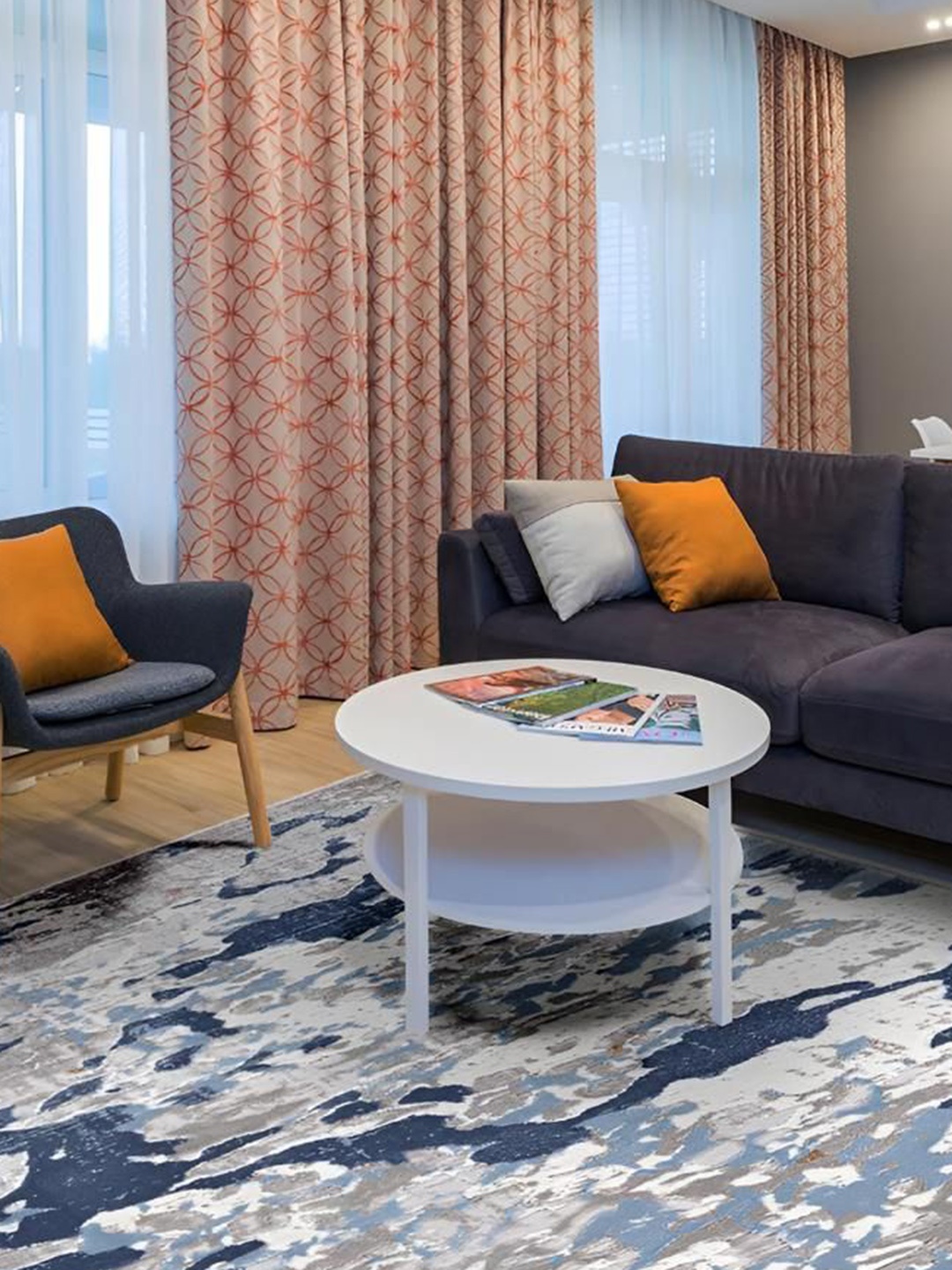 

Sapana Carpet-Mats Blue & White Abstract Anti-Skid Carpet
