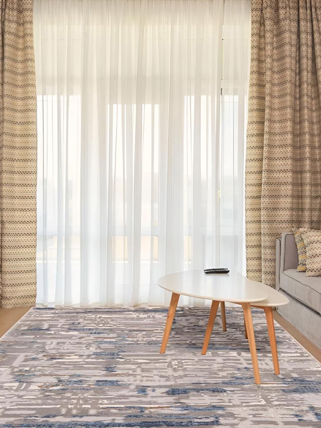 

Sapana Carpet-Mats Grey & White Abstract Anti-Skid Carpet