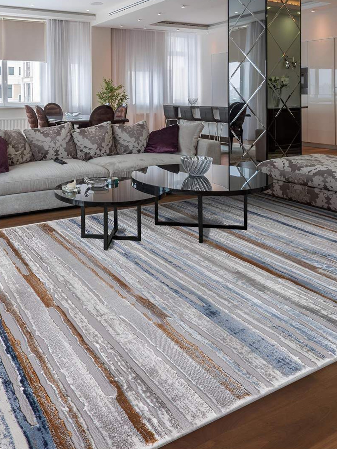 

Sapana Carpet-Mats Grey & White Abstract Anti-Skid Carpet