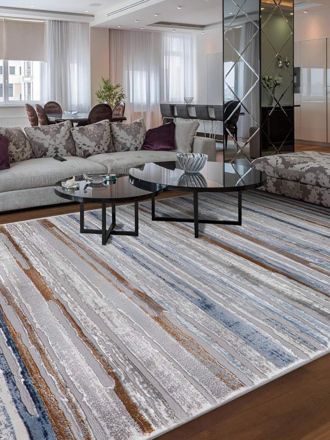 

Sapana Carpet-Mats Grey & White Abstract Anti-Skid Carpet