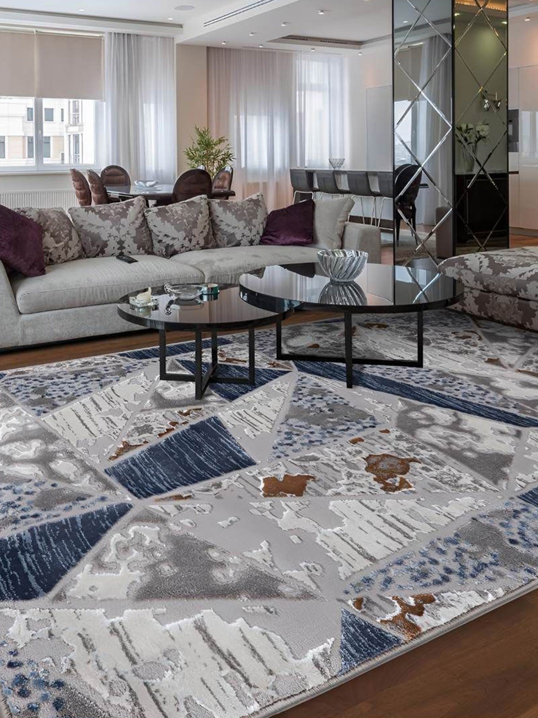 

Sapana Carpet-Mats Grey & White Abstract Anti-Skid Carpet