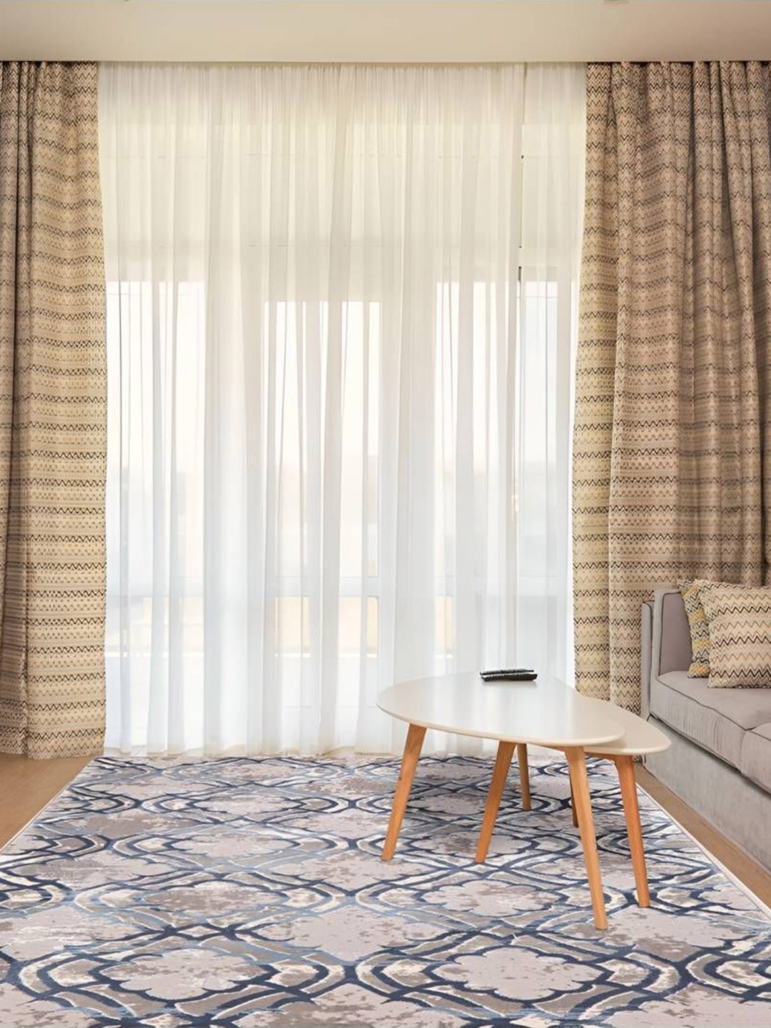 

Sapana Carpet-Mats Grey & White Abstract Anti-Skid Carpet