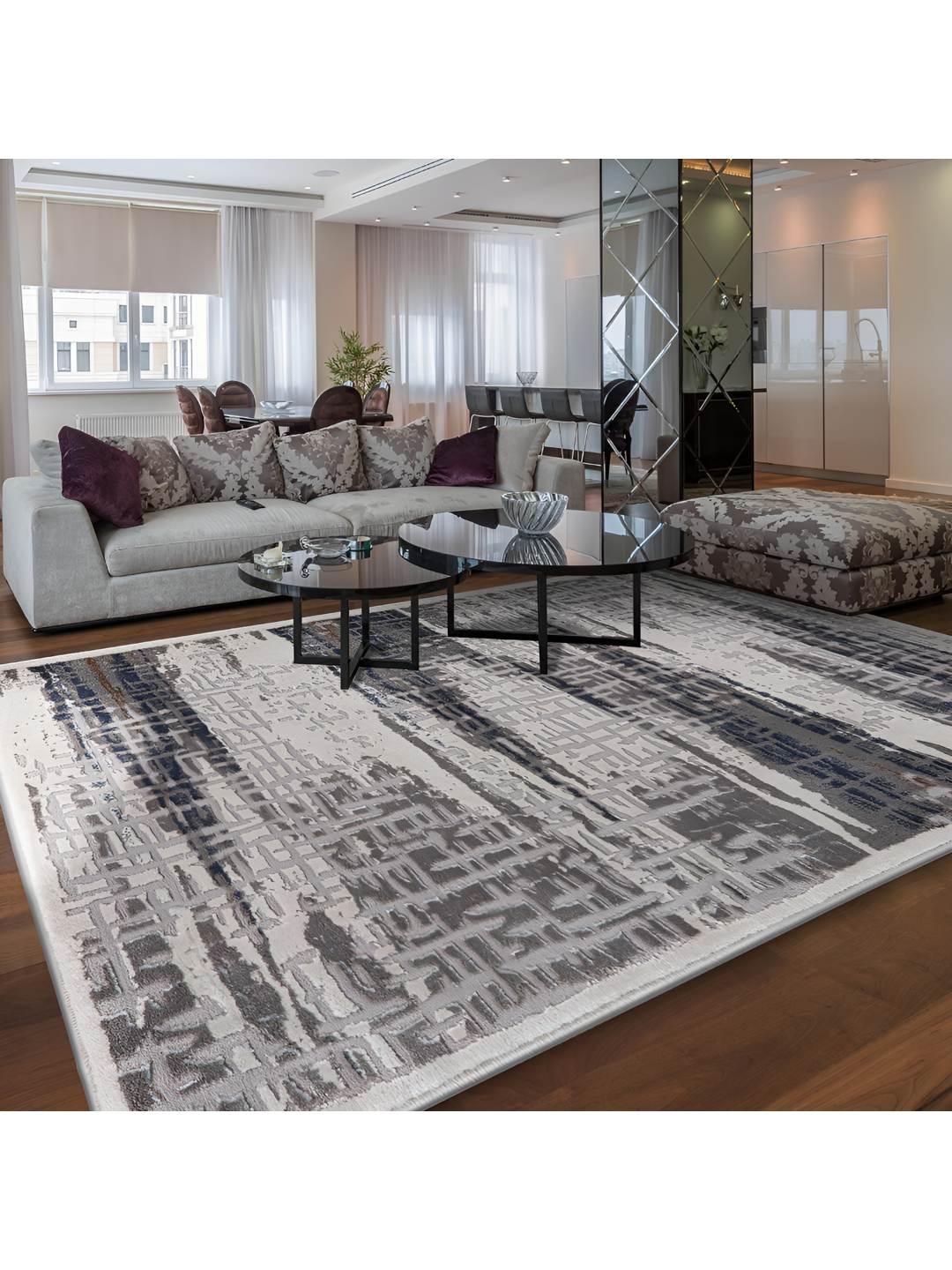 

Sapana Carpet-Mats Grey & White Abstract Anti-Skid Carpet