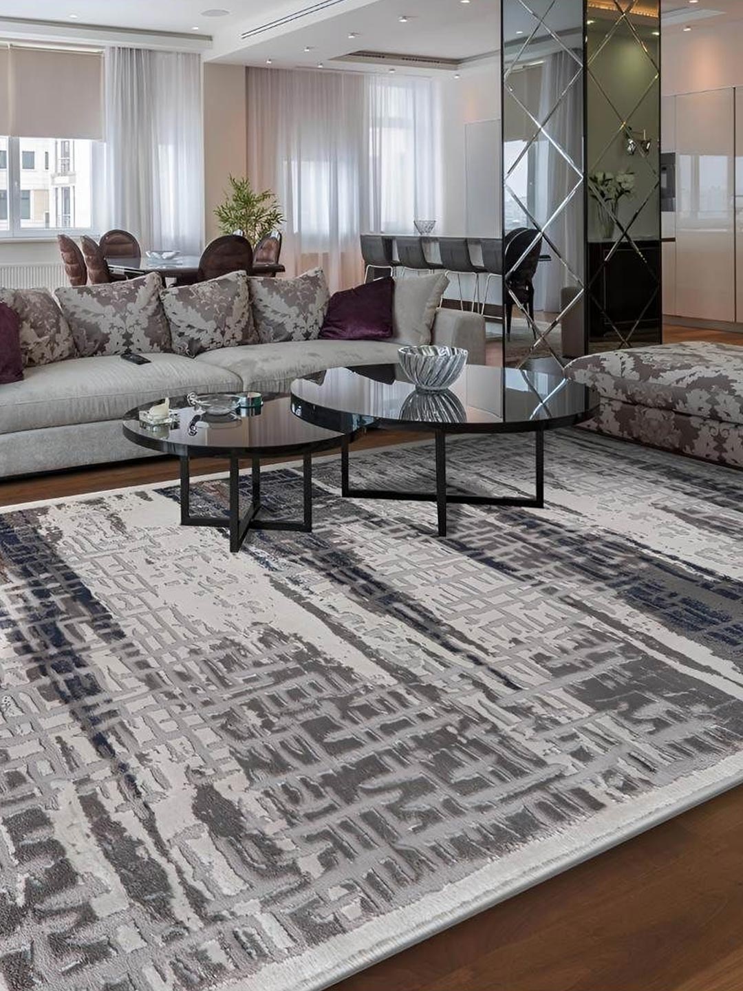 

Sapana Carpet-Mats Grey & White Abstract Anti-Skid Carpet