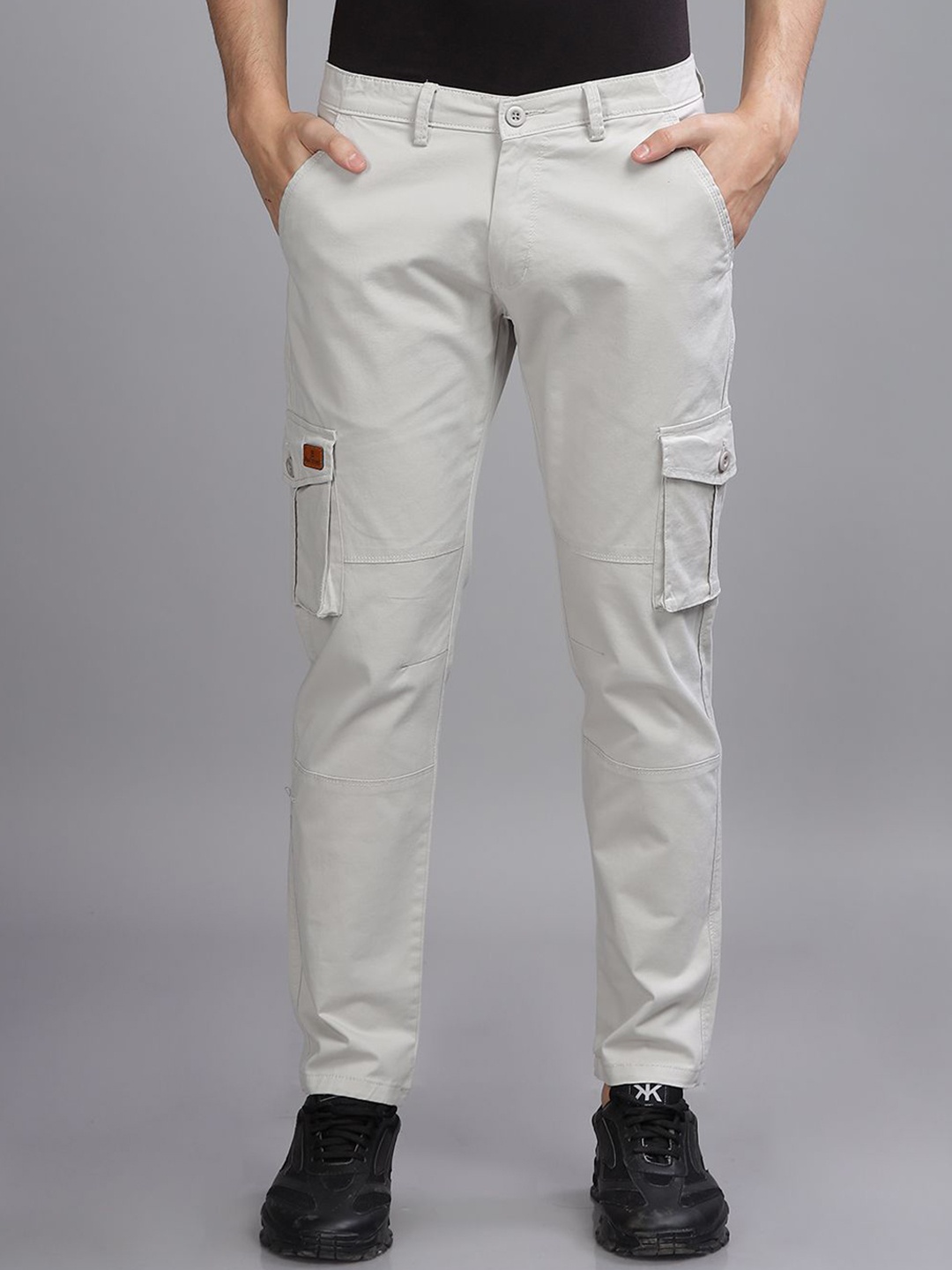 

PAUL STREET Men Mid Rise Slim Fit Urban Slim Cargos Trousers, Silver