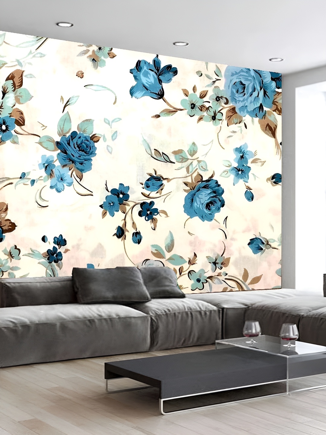 

Aura White & Blue Floral Printed Self Adhesive Wall Sticker, Multi