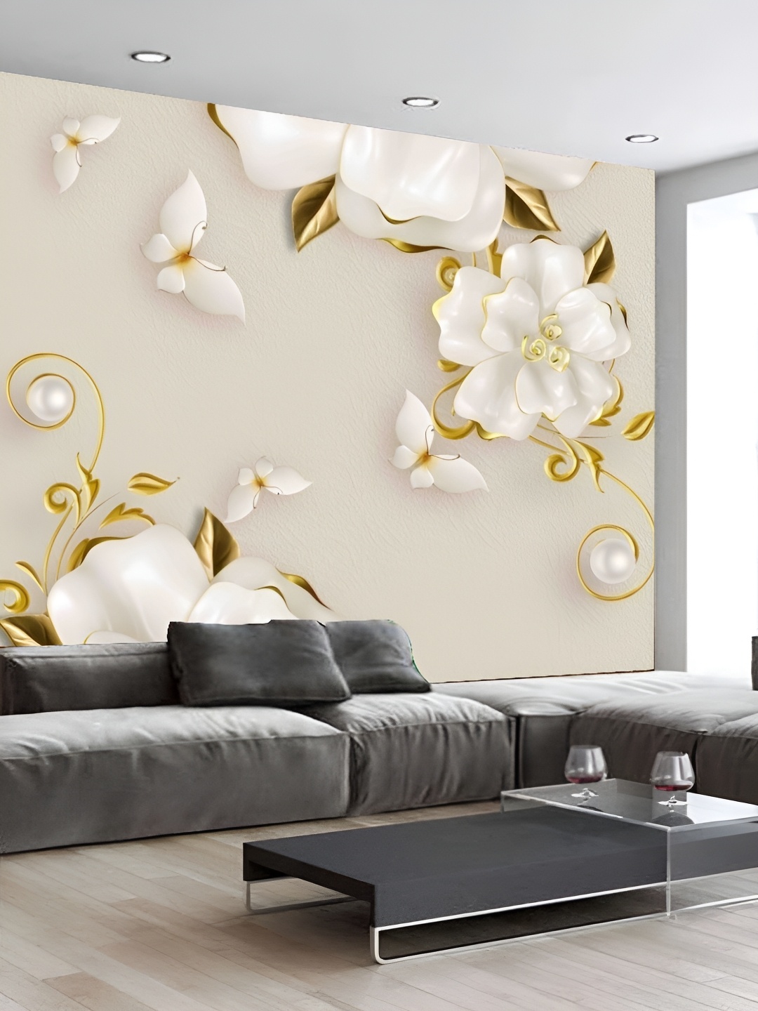 

Aura Beige & Gold Toned Flower Printed Self Adhesive 3D Decals & Stickers