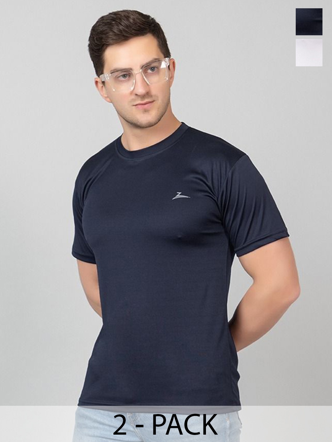 

ZEFFIT Men Pack Of 2 Anti Odour Round Neck T-shirts, Navy blue