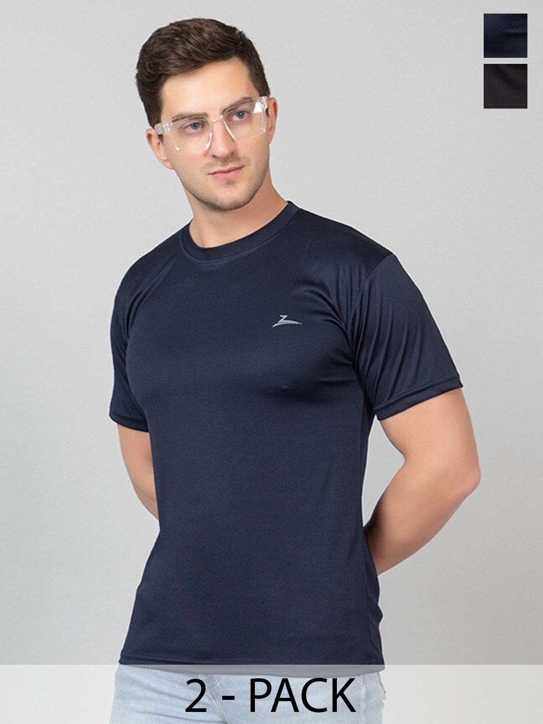 

ZEFFIT Men Pack Of 2 Anti Odour Round Neck T-shirts, Blue