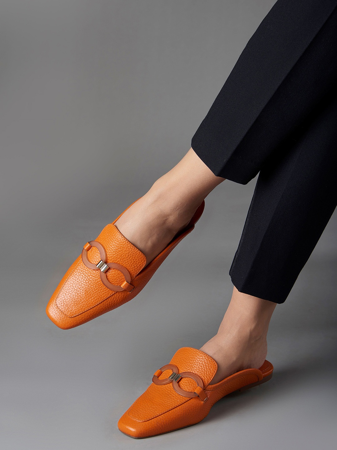 

Oroh Women Mules with Buckles Flats, Orange