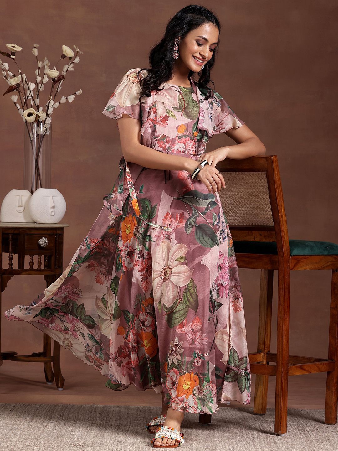 

Libas Floral Print Chiffon Maxi Dress, Mauve