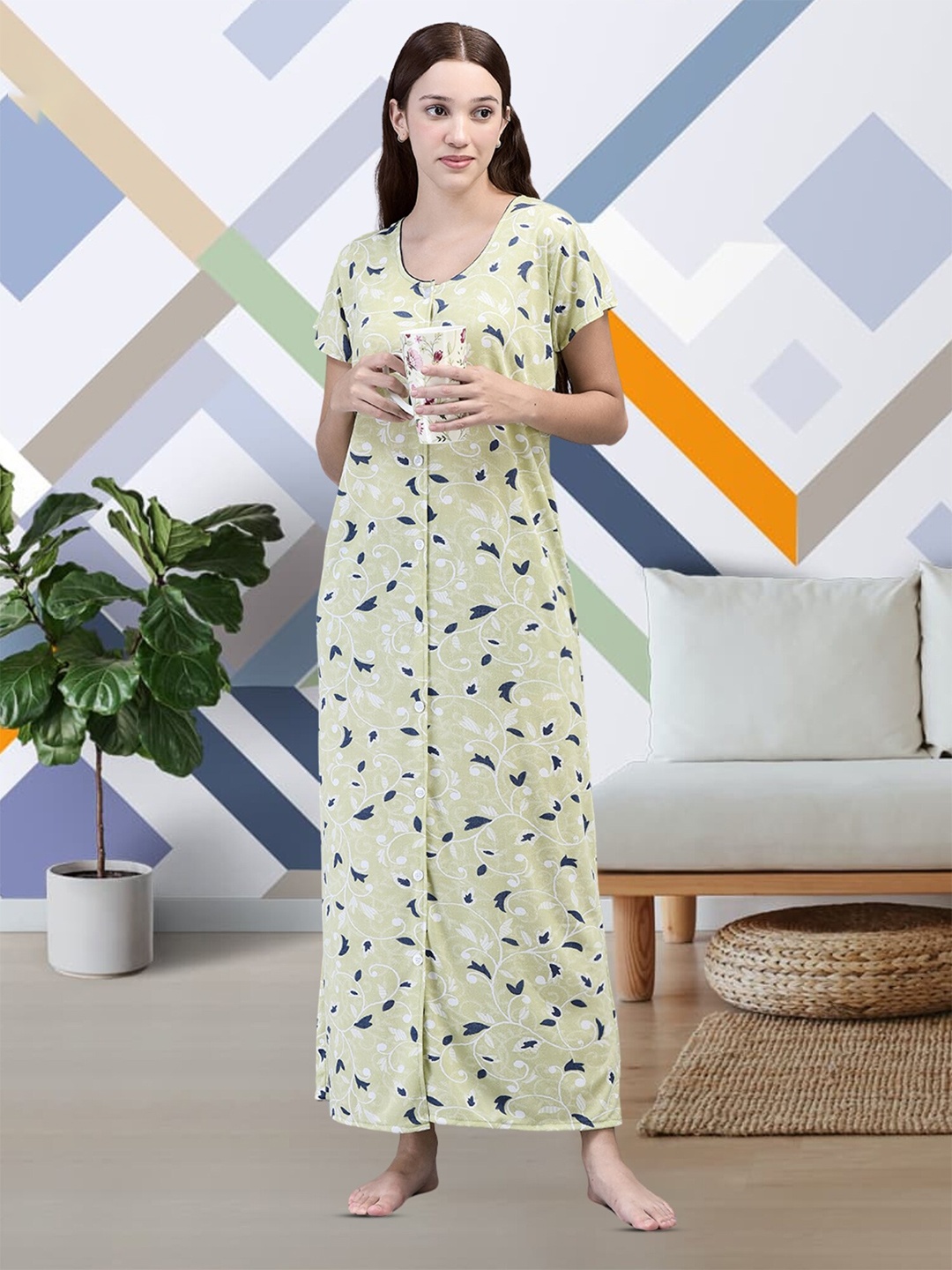 

Noty Printed Maxi Nightdress, Green