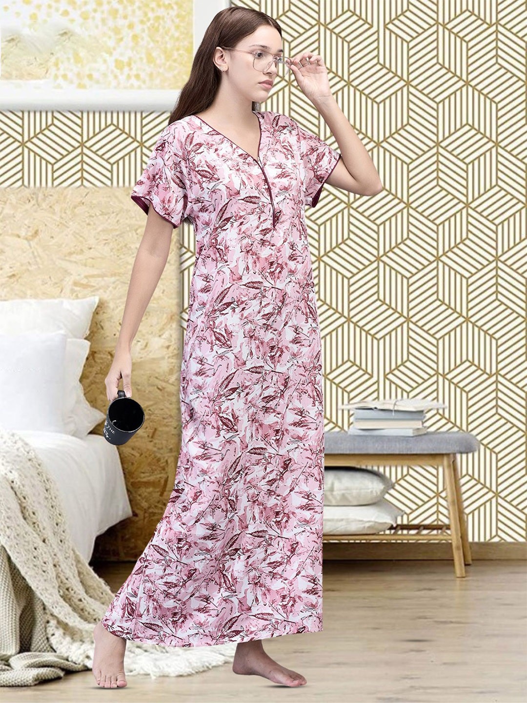 

Noty Printed Maxi Nightdress, Pink