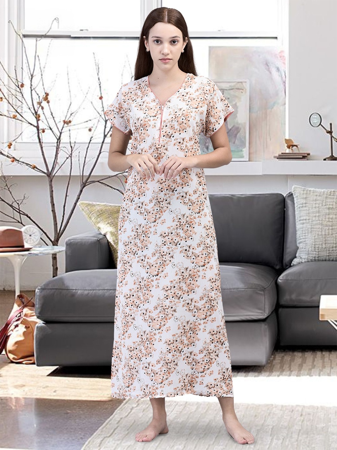 Noty Printed Maxi Nightdress, Orange