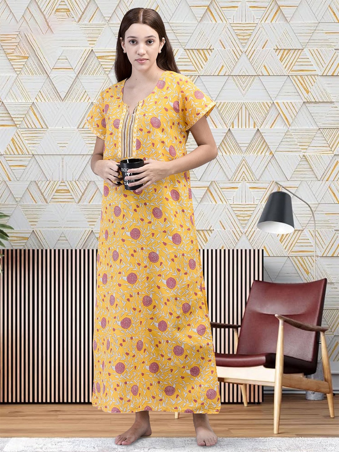 

Noty Printed Maxi Nightdress, Mustard