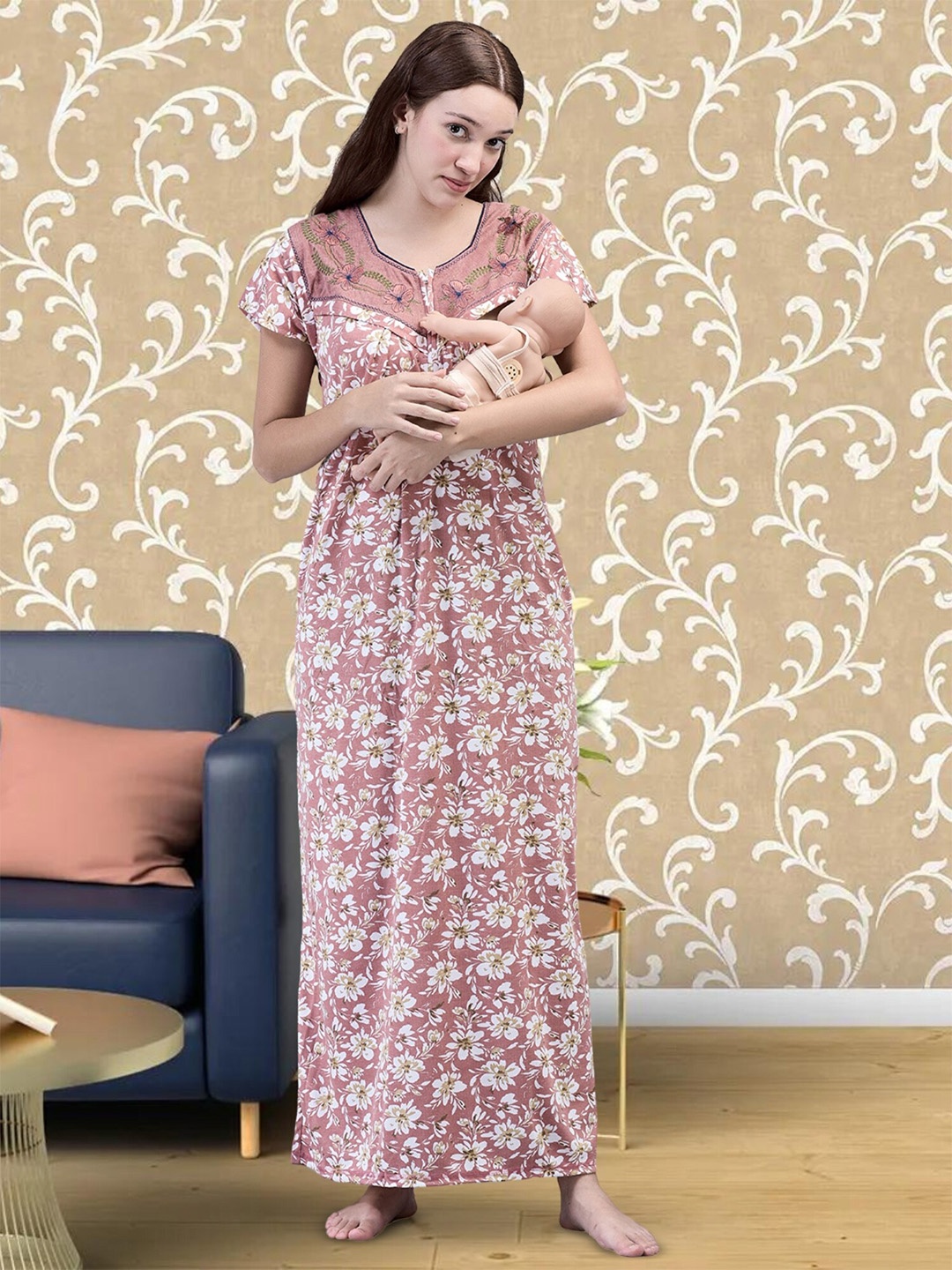 Noty Printed Maxi Nightdress, Pink