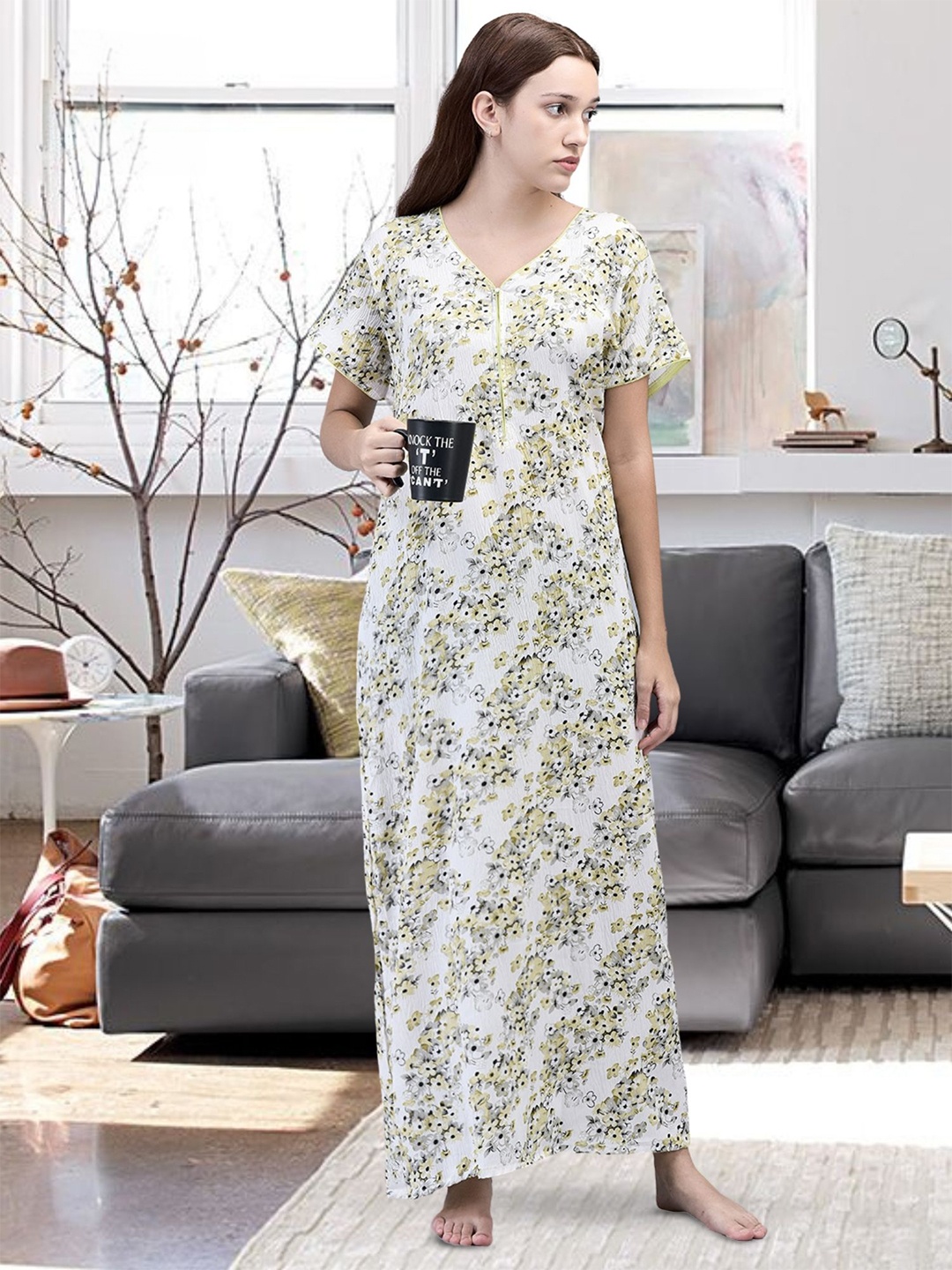 

Noty Printed Maxi Nightdress, Yellow