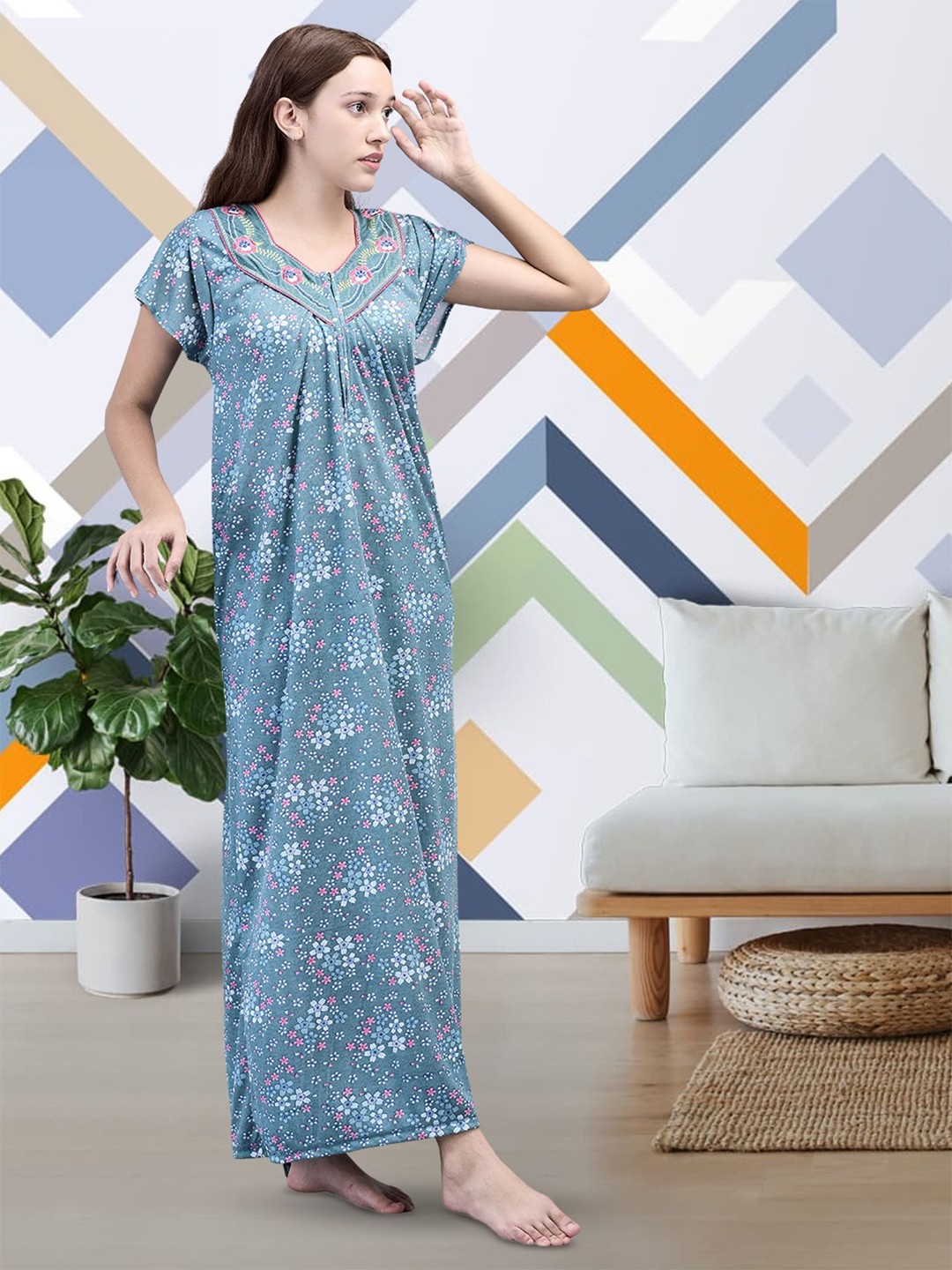 

Noty Printed Maxi Nightdress, Sea green