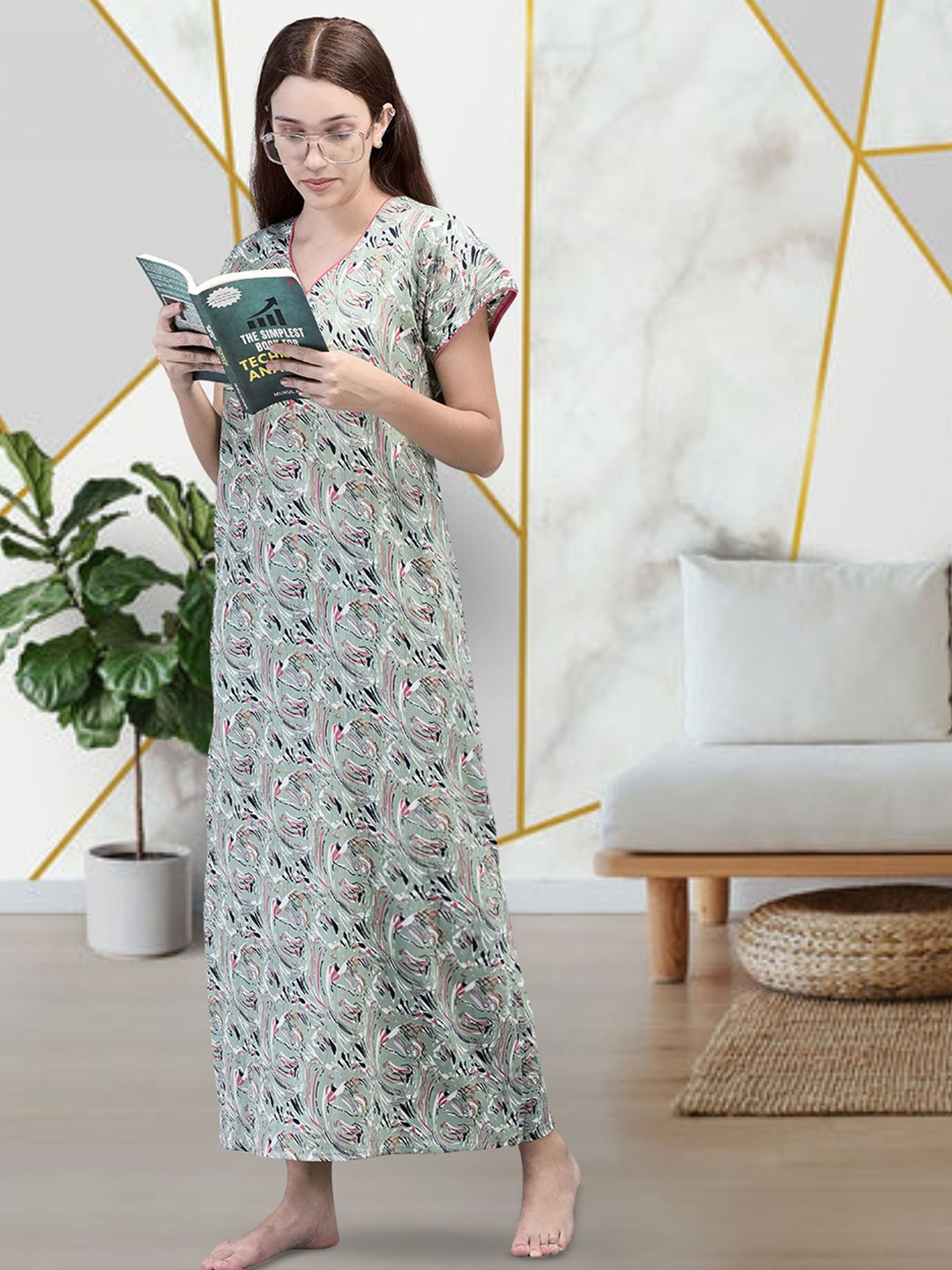 

Noty Printed Maxi Nightdress, Green