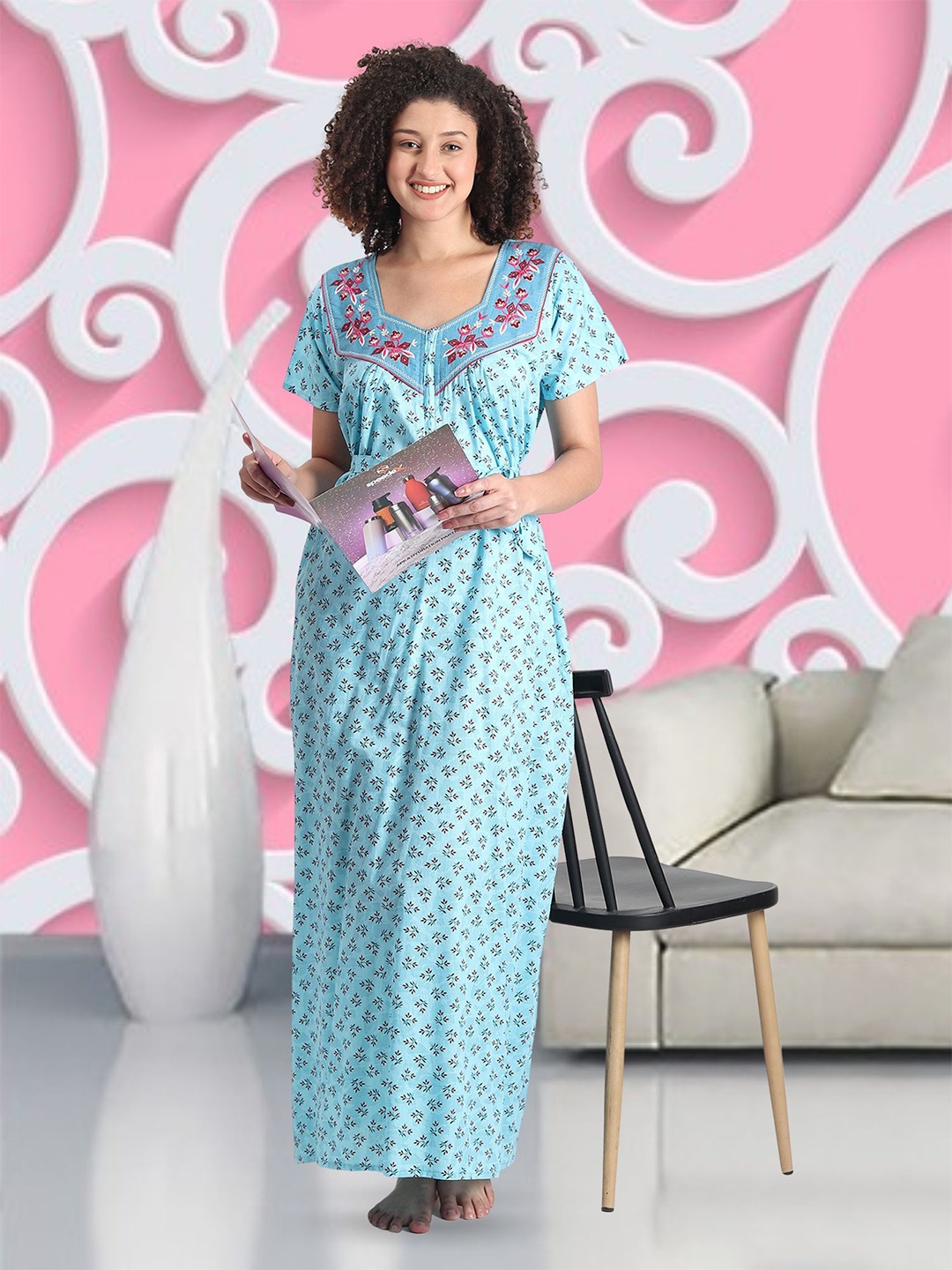 Noty Printed Maxi Nightdress, Blue