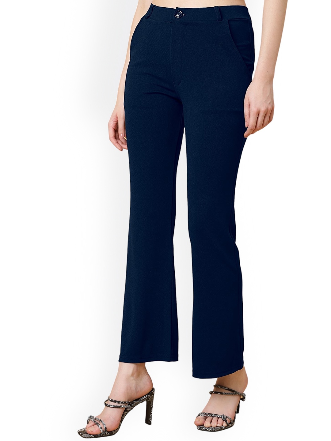 

BAESD Women High-Rise Regular Fit Easy Wash Trousers, Blue