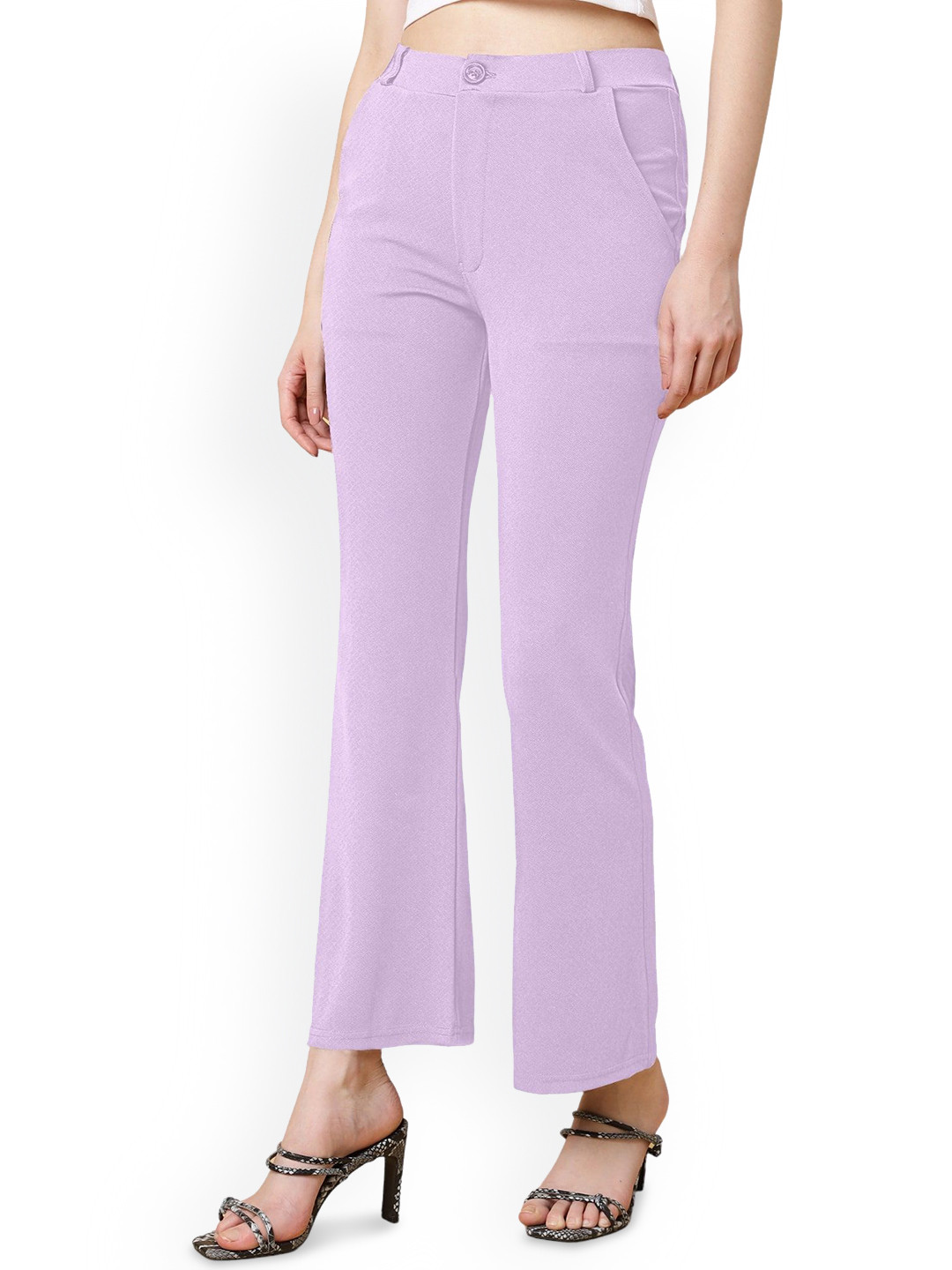 

BAESD Women High-Rise Regular Fit Easy Wash Trousers, Purple