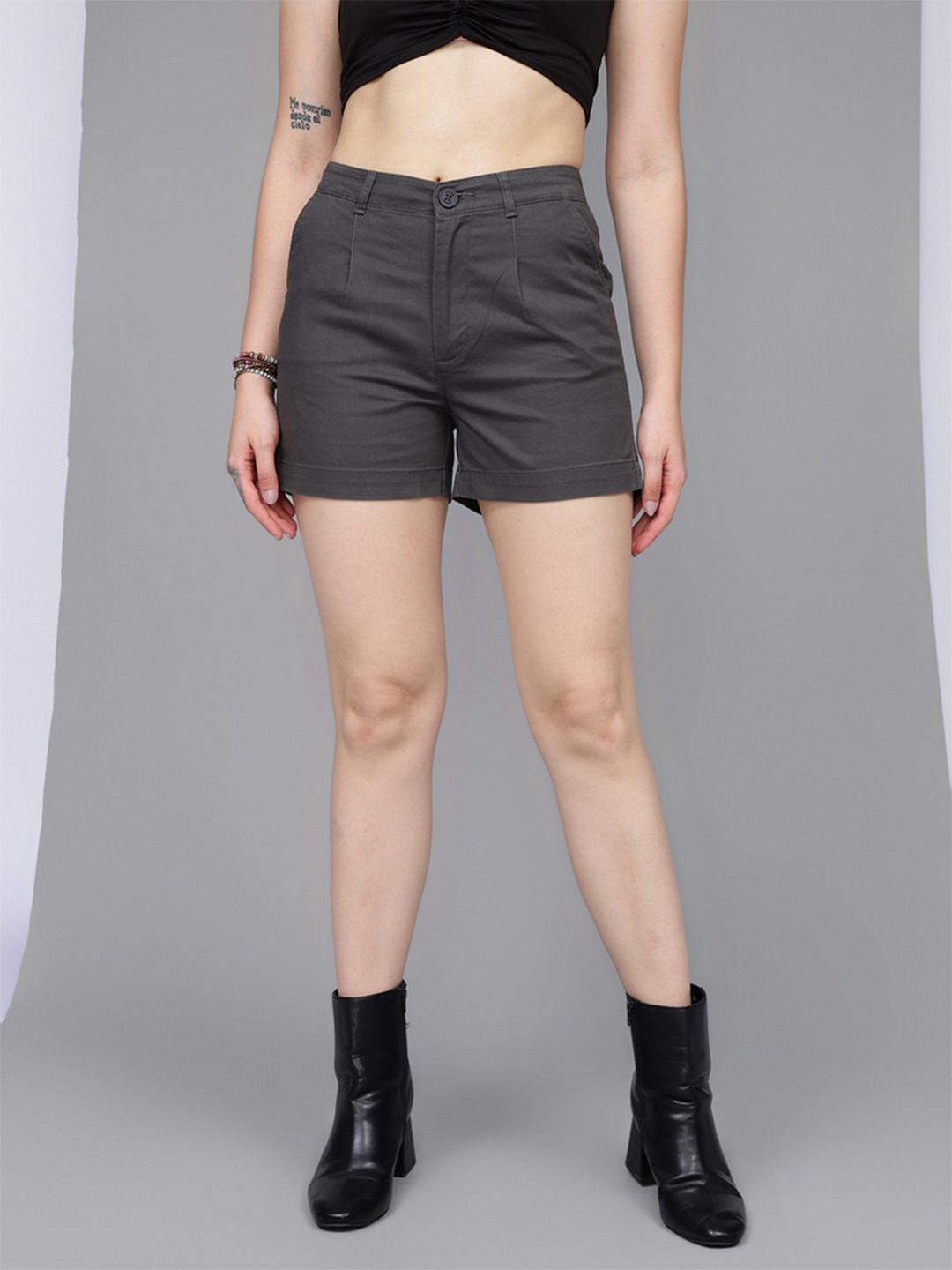 Xpose Women Comfort High-Rise Cotton Shorts, Grey