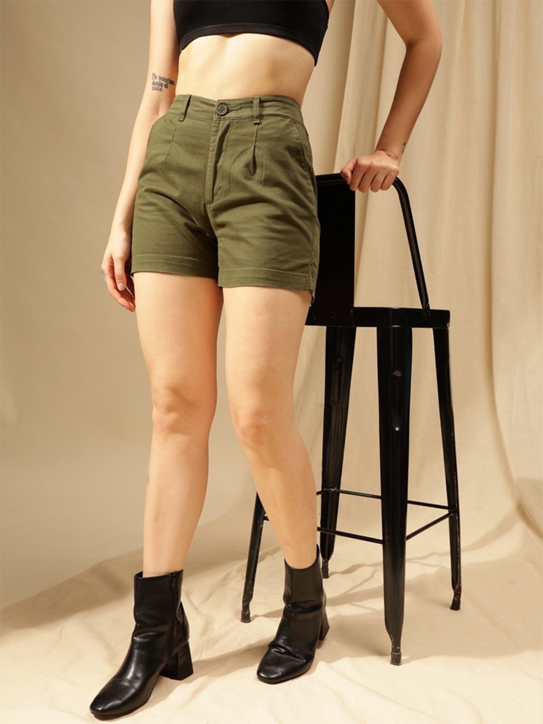 

Xpose Women Comfort High-Rise Cotton Shorts, Olive