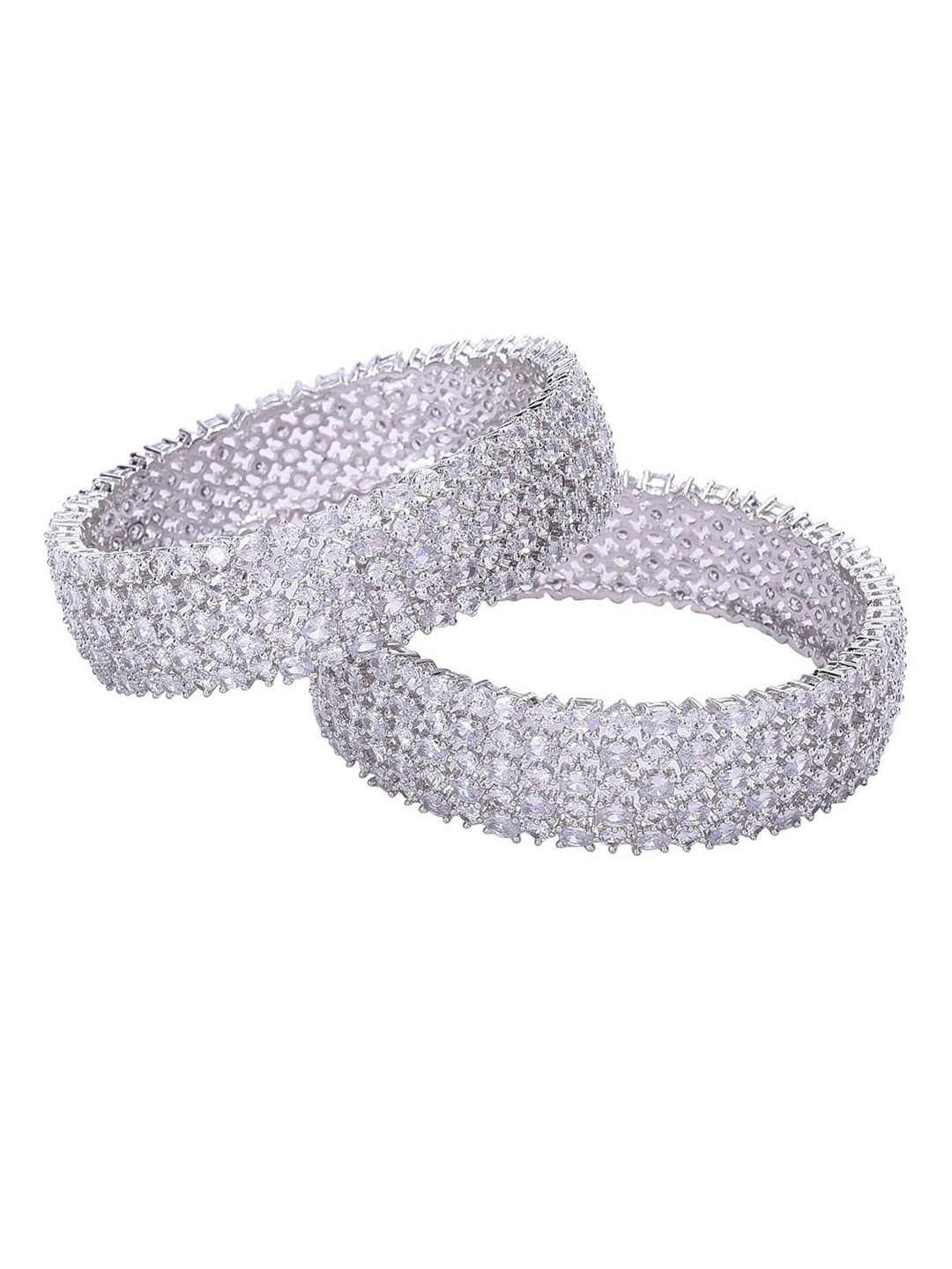 

RATNAVALI JEWELS Set of 2 American Diamond Studded Bangles, Silver