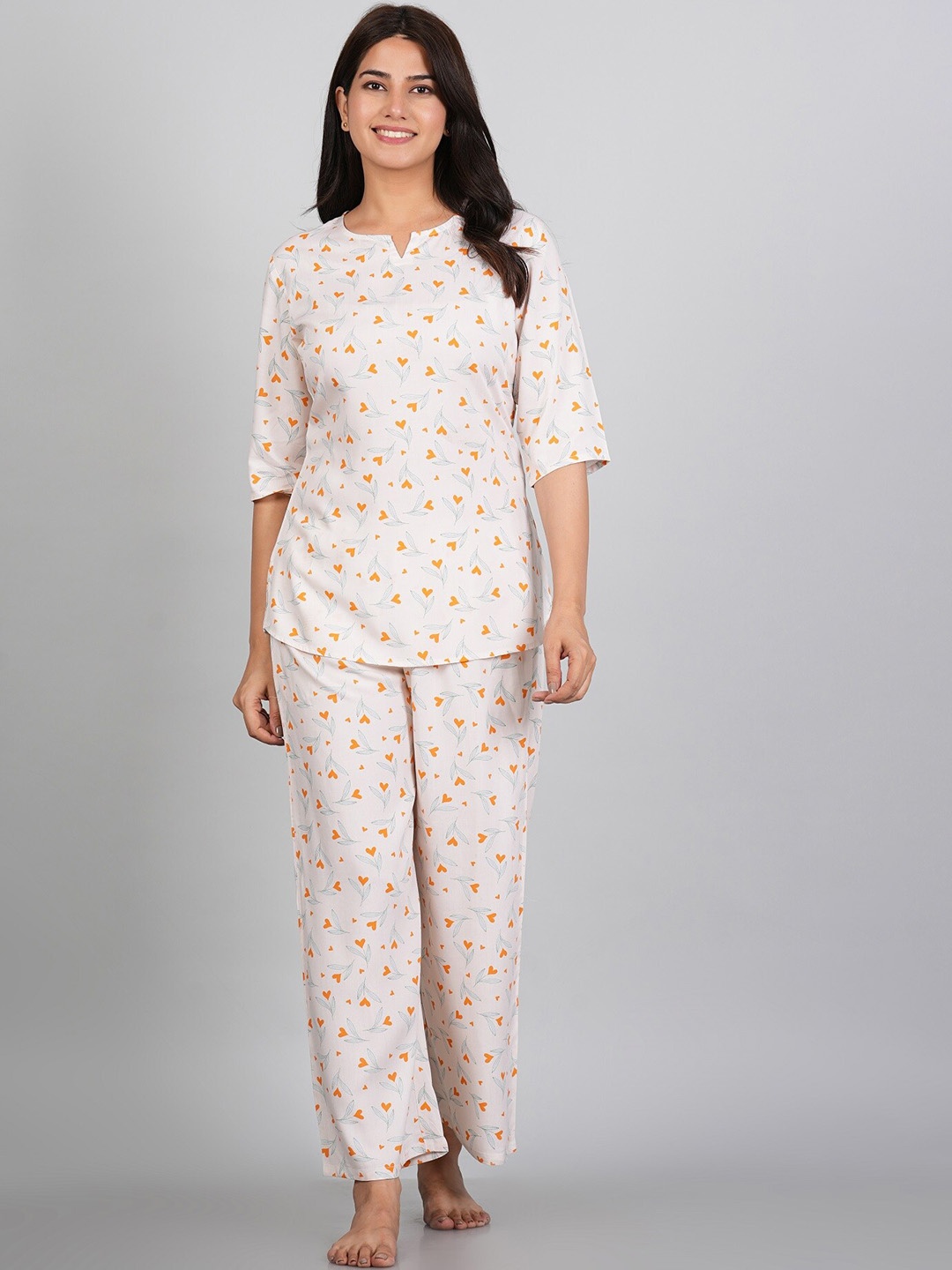 

RAJPUTANA CAMISA Printed Nightsuit, Orange