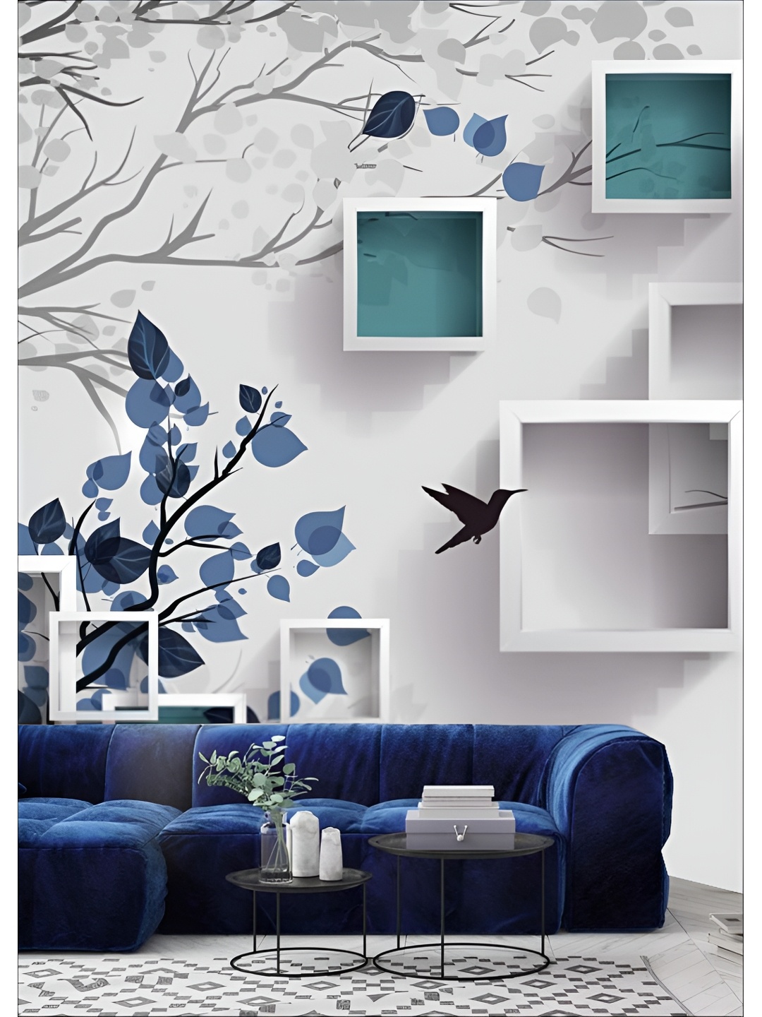 

Aura Blue & White Printed Self-Adhesive Wall Sicker