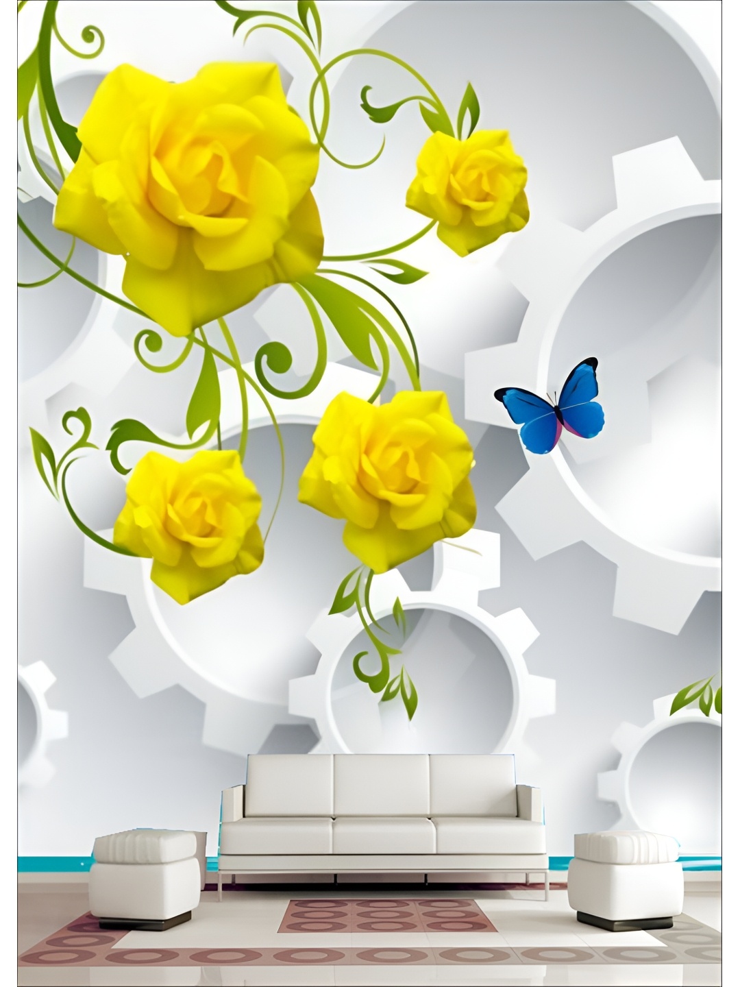 

Aura White & Yellow Self Adhesive 3D Printed Wall Sticker Wallpaper