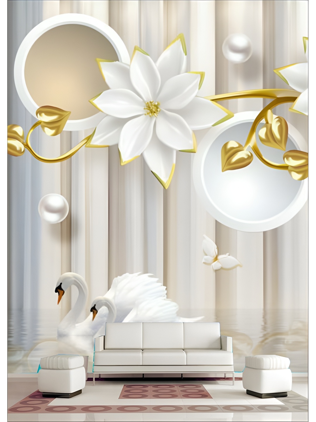 

Aura White & Gold toned Floral Printed Self-Adhesive Wall Sicker