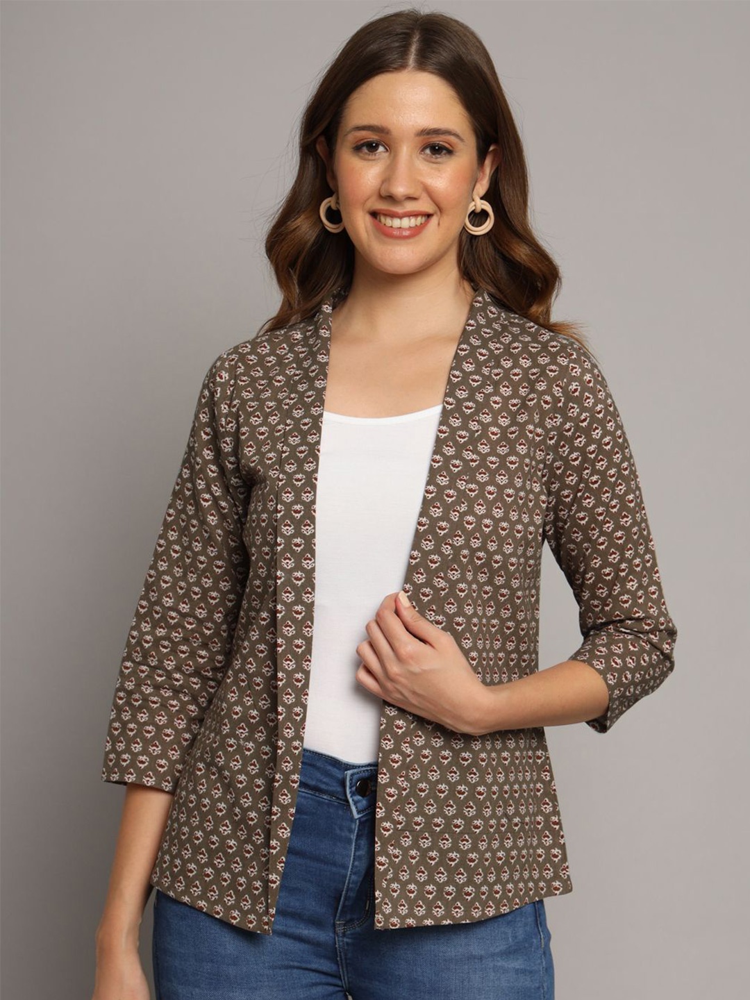 

DECKEDUP Women Printed Shrug, Grey