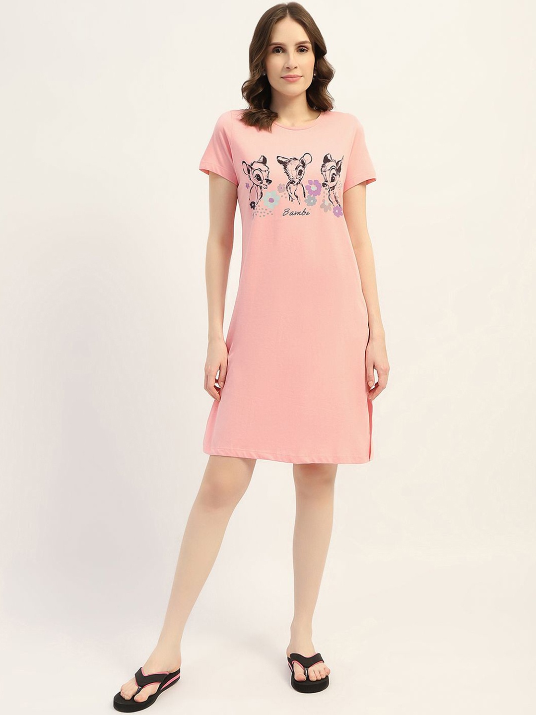 

MADAME M SECRET Women Printed Night suit, Peach