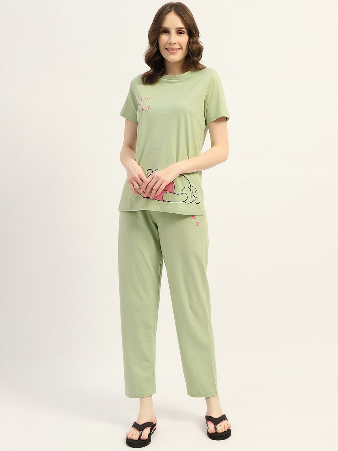 

MADAME M SECRET Women Round neck Printed Night suit, Green