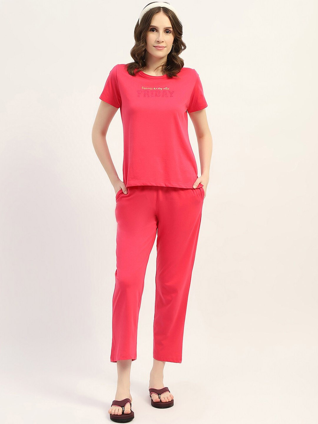 

MADAME M SECRET Women Solid Night suit, Pink