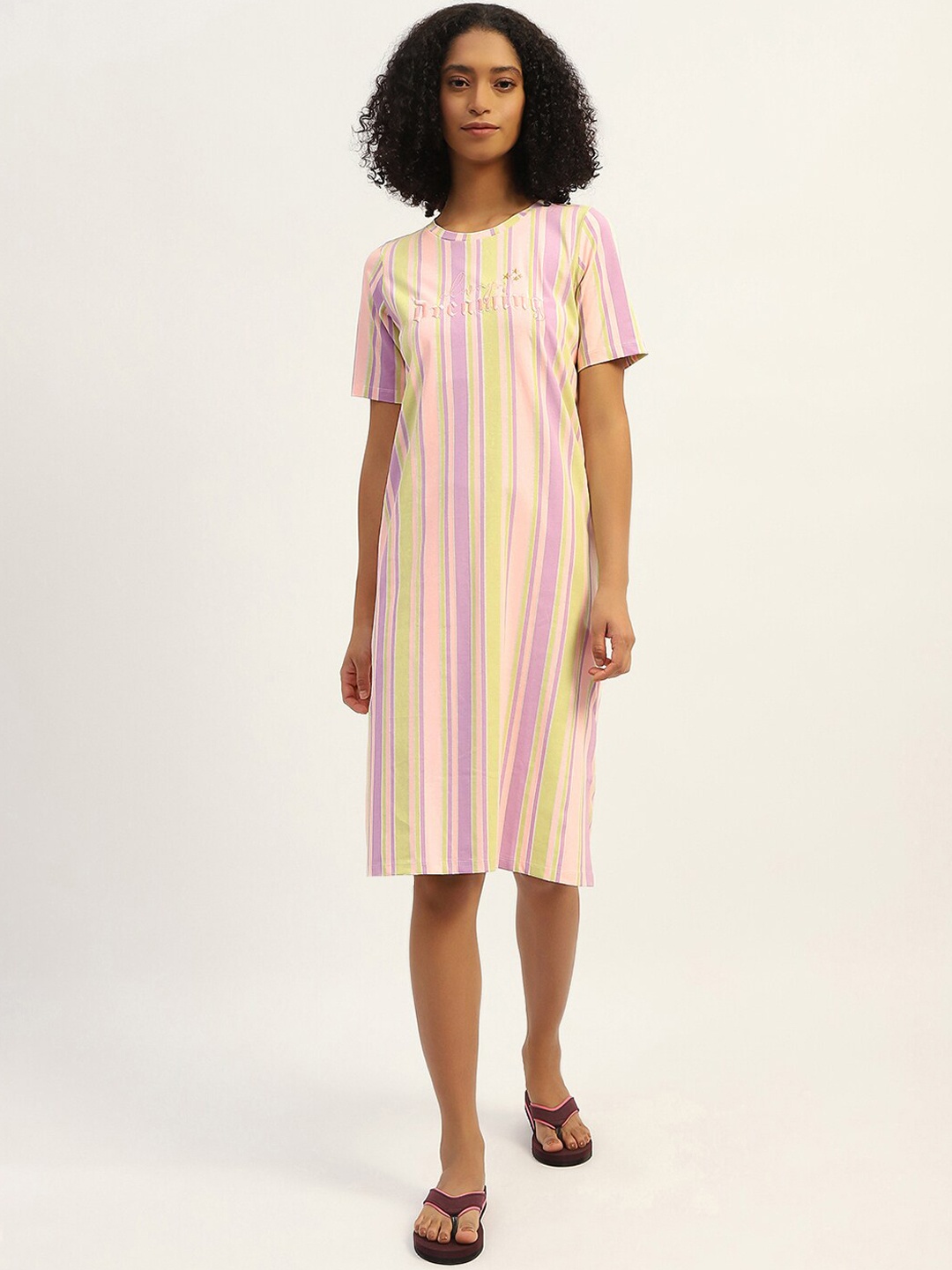 

MADAME M SECRET Women Striped Night suit, Pink