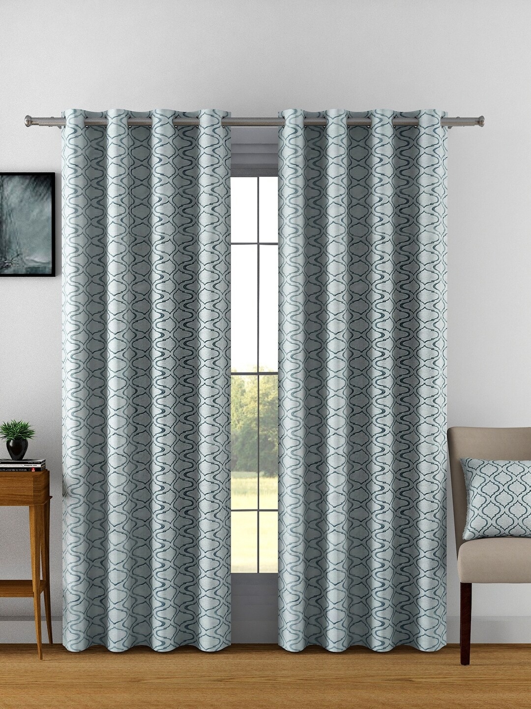 

Aura Grey & Blue 2 Pieces Printed Door Curtains